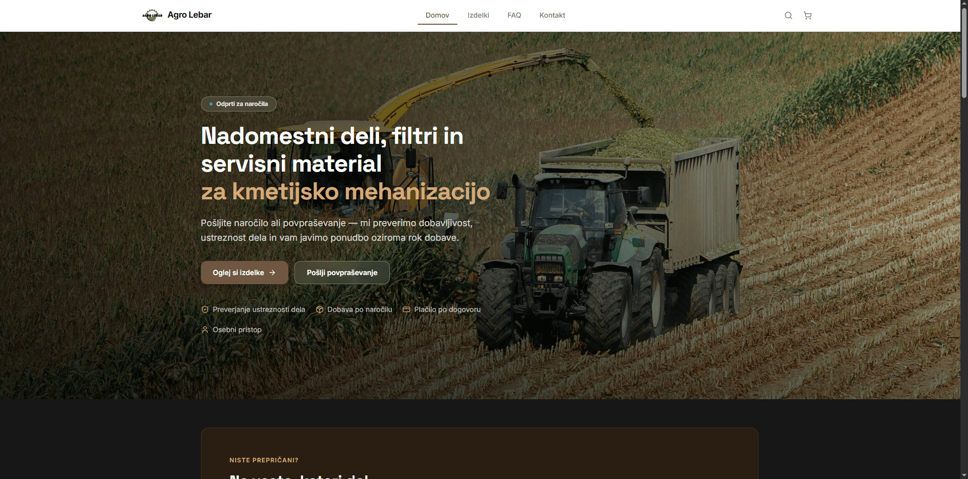 Spletna trgovina Agro Lebar s katalogom nadomestnih delov za kmetijsko mehanizacijo